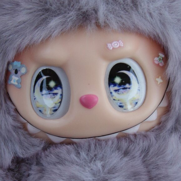 Custom Labubu Inspired The Monsters Grey With Purple Hair Bow Vinyl Plush Pendan - Picture 2 of 7